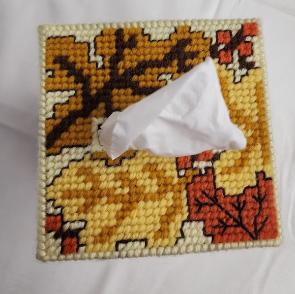 Handmade Tissue Box Cover Fall Leaf and Sunflower Design - Picture 8 of 11